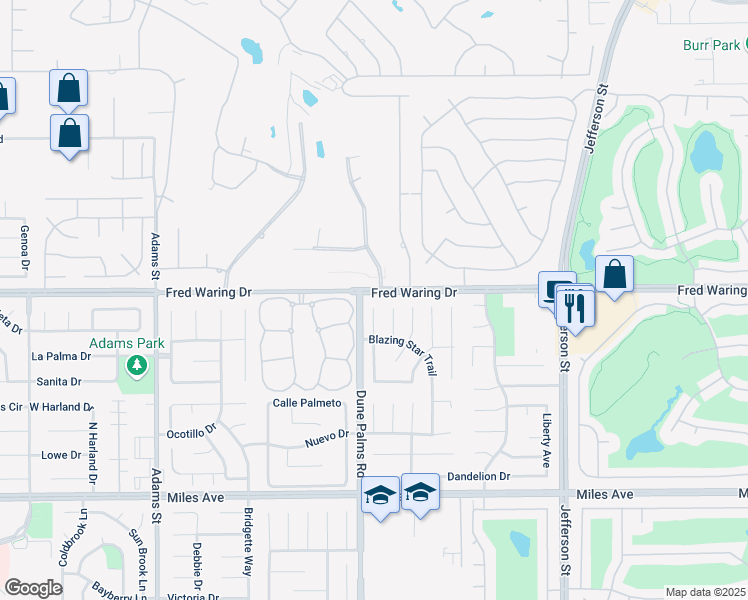 map of restaurants, bars, coffee shops, grocery stores, and more near 44030 Dalea Court in La Quinta