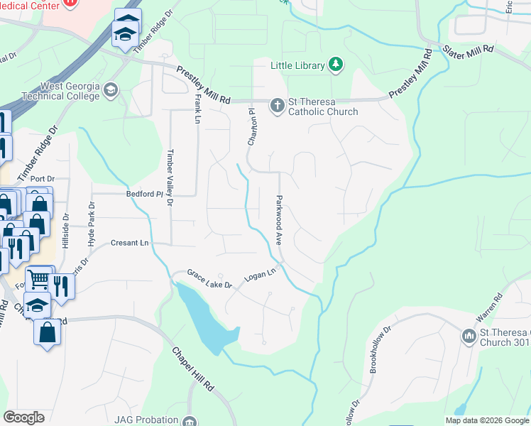 map of restaurants, bars, coffee shops, grocery stores, and more near 1825 Dover Ct in Douglasville