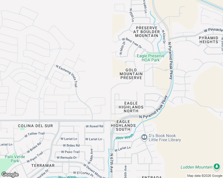 map of restaurants, bars, coffee shops, grocery stores, and more near 6616 W Gold Mountain Pass in Phoenix