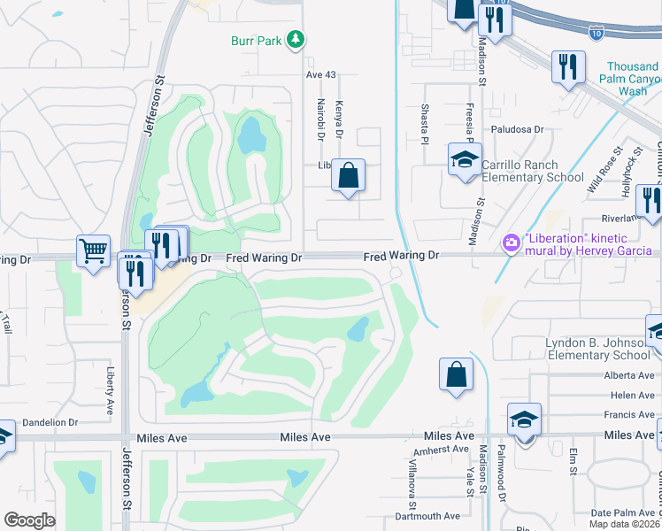 map of restaurants, bars, coffee shops, grocery stores, and more near 80278 Royal Dornoch Drive in Indio