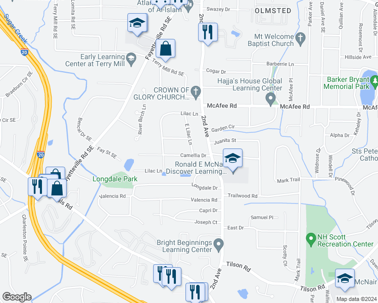 map of restaurants, bars, coffee shops, grocery stores, and more near 1942 Camellia Drive in Decatur