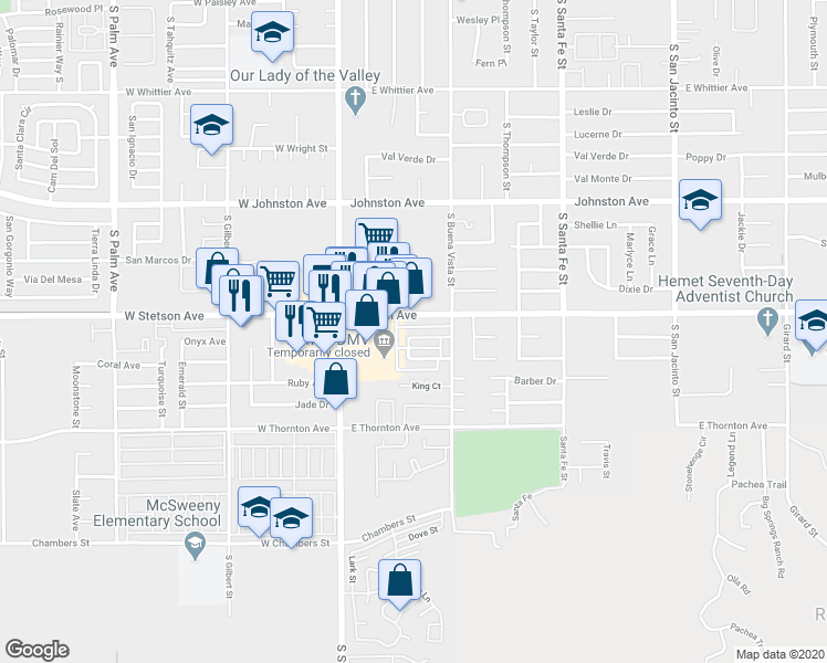 map of restaurants, bars, coffee shops, grocery stores, and more near 360 Magnolia Circle in Hemet