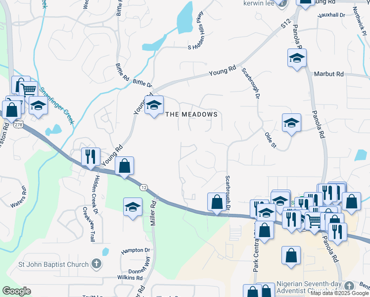map of restaurants, bars, coffee shops, grocery stores, and more near 1408 Thicket Way in Decatur
