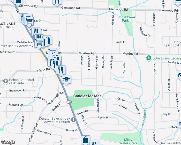map of restaurants, bars, coffee shops, grocery stores, and more near 2090 Dellwood Place in Decatur