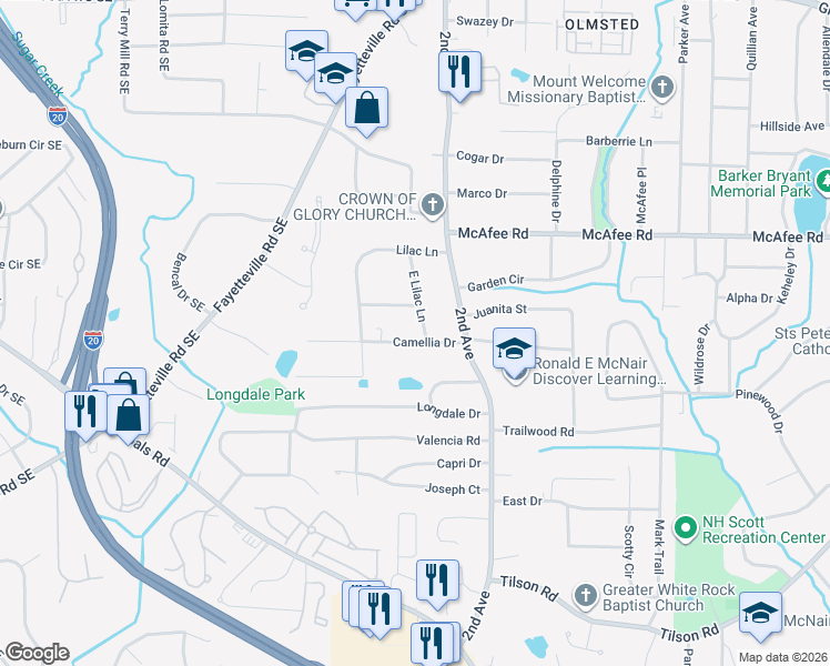 map of restaurants, bars, coffee shops, grocery stores, and more near 1942 Camellia Drive in Decatur