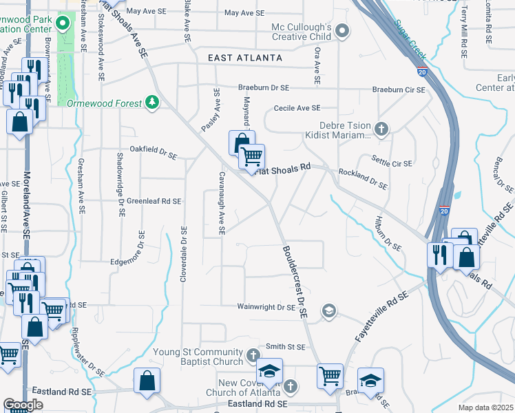 map of restaurants, bars, coffee shops, grocery stores, and more near 919 Bouldercrest Drive Southeast in Atlanta