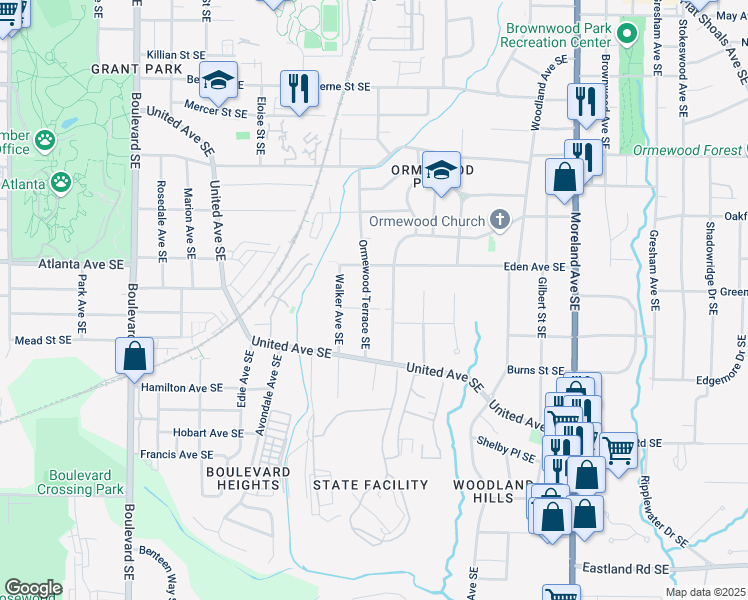 map of restaurants, bars, coffee shops, grocery stores, and more near 936 Ormewood Terrace Southeast in Atlanta