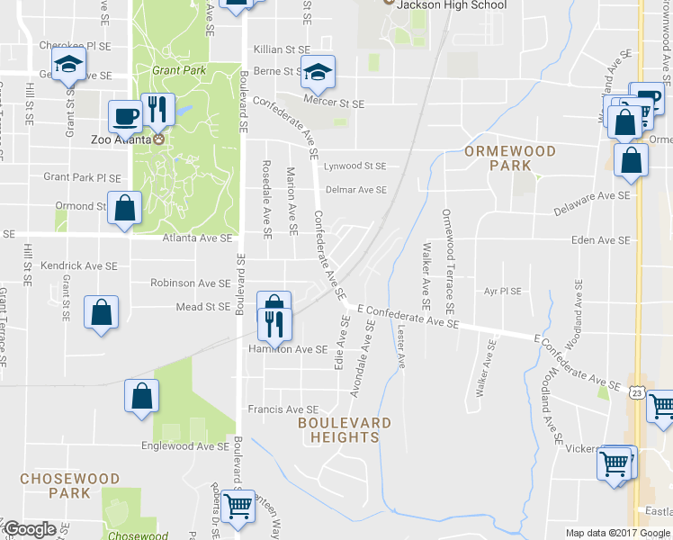 map of restaurants, bars, coffee shops, grocery stores, and more near 845 United Avenue Southeast in Atlanta