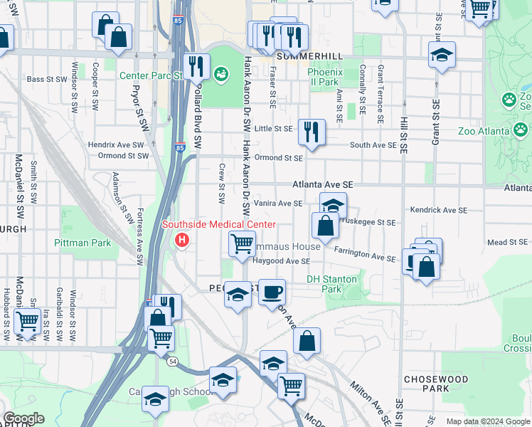 map of restaurants, bars, coffee shops, grocery stores, and more near 942 Capitol Avenue Southeast in Atlanta