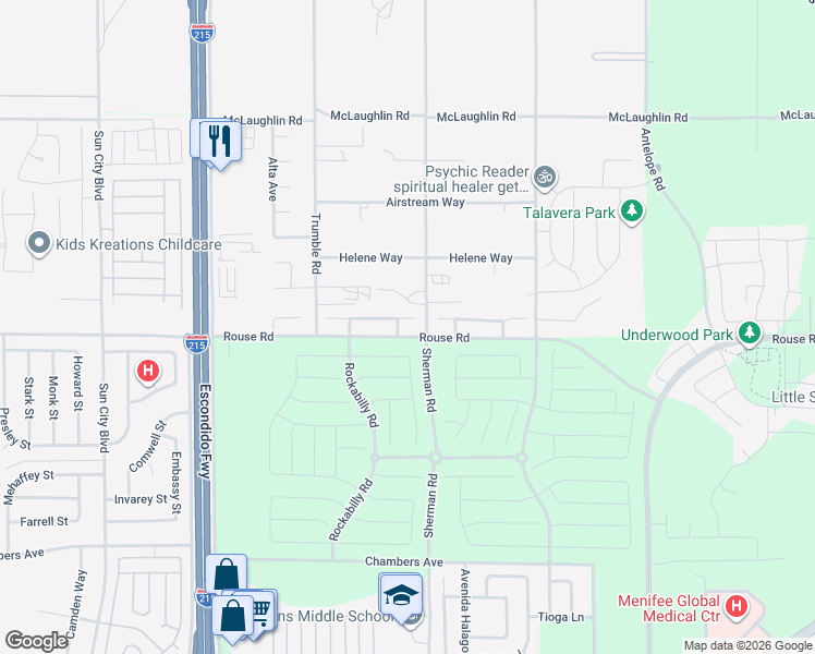 map of restaurants, bars, coffee shops, grocery stores, and more near 27469 Partridge Court in Menifee