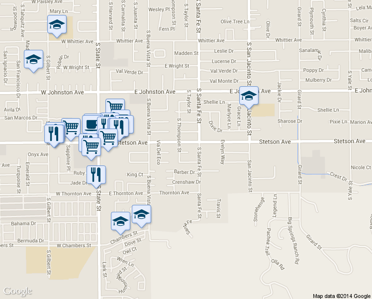 map of restaurants, bars, coffee shops, grocery stores, and more near 724 Vista De Loma in Hemet