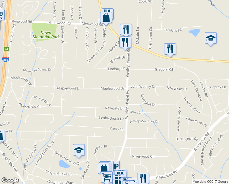 map of restaurants, bars, coffee shops, grocery stores, and more near 2076 Treehaven Court in Decatur