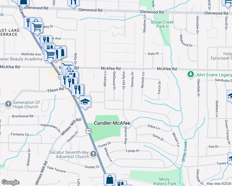 map of restaurants, bars, coffee shops, grocery stores, and more near 2096 Dellwood Place in Decatur