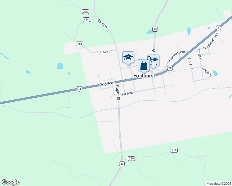 map of restaurants, bars, coffee shops, grocery stores, and more near 116 5th Street West in Fruithurst