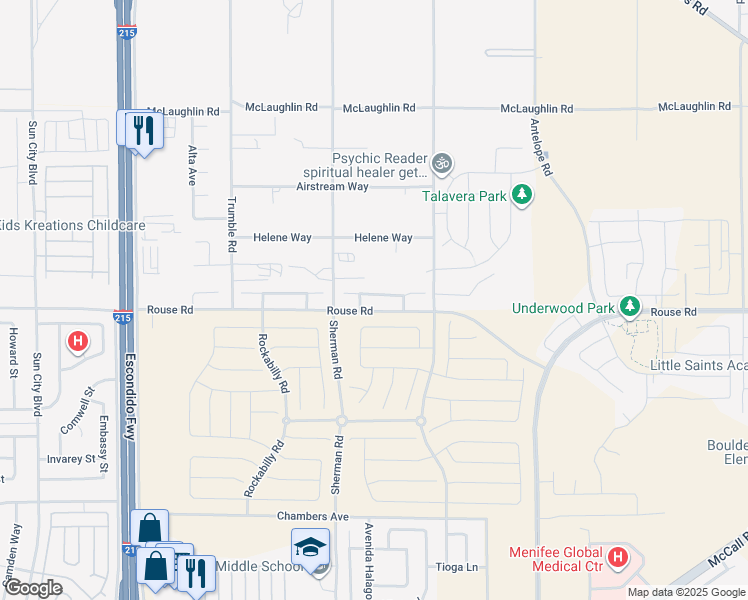 map of restaurants, bars, coffee shops, grocery stores, and more near 27613 Vanilla Court in Menifee