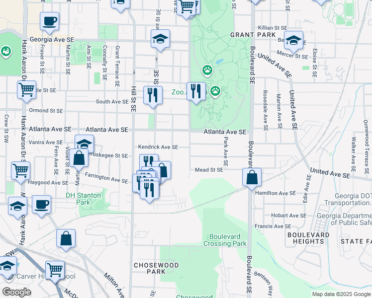 map of restaurants, bars, coffee shops, grocery stores, and more near 934 Cherokee Avenue Southeast in Atlanta