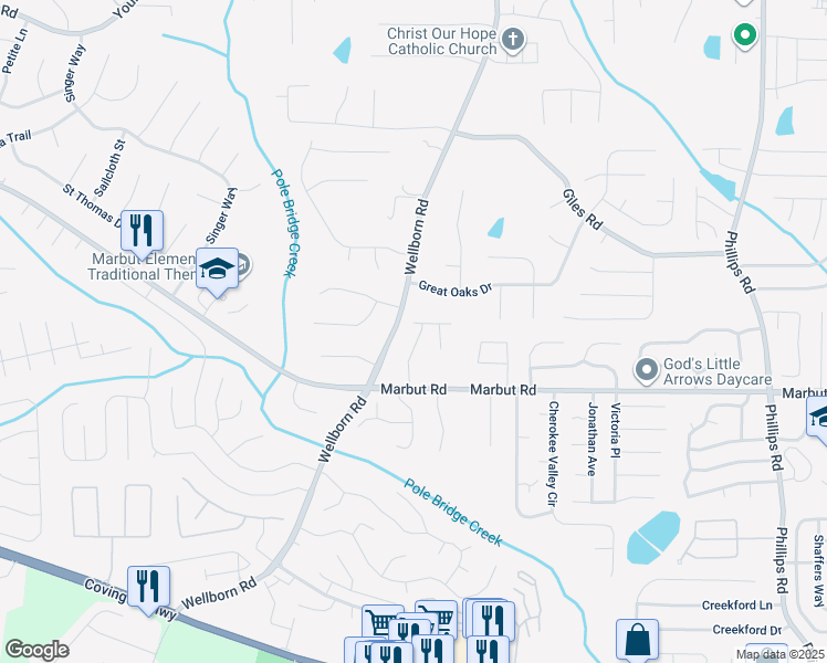 map of restaurants, bars, coffee shops, grocery stores, and more near 2047 Marbut Lane in Lithonia