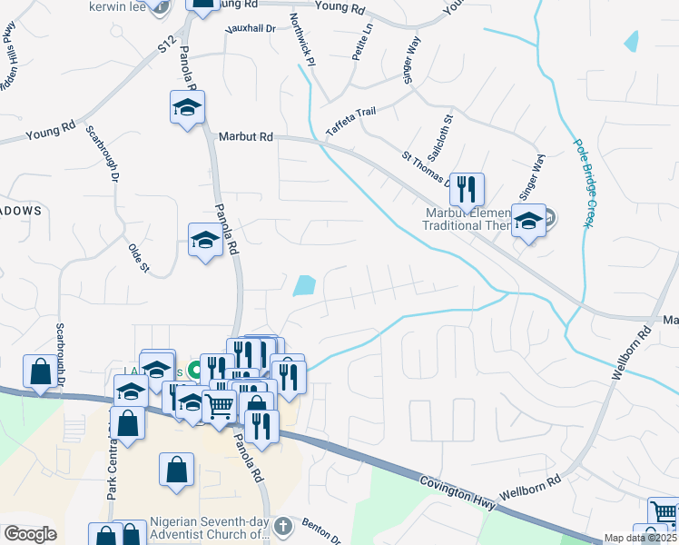 map of restaurants, bars, coffee shops, grocery stores, and more near 2038 Mallard Crest in Lithonia