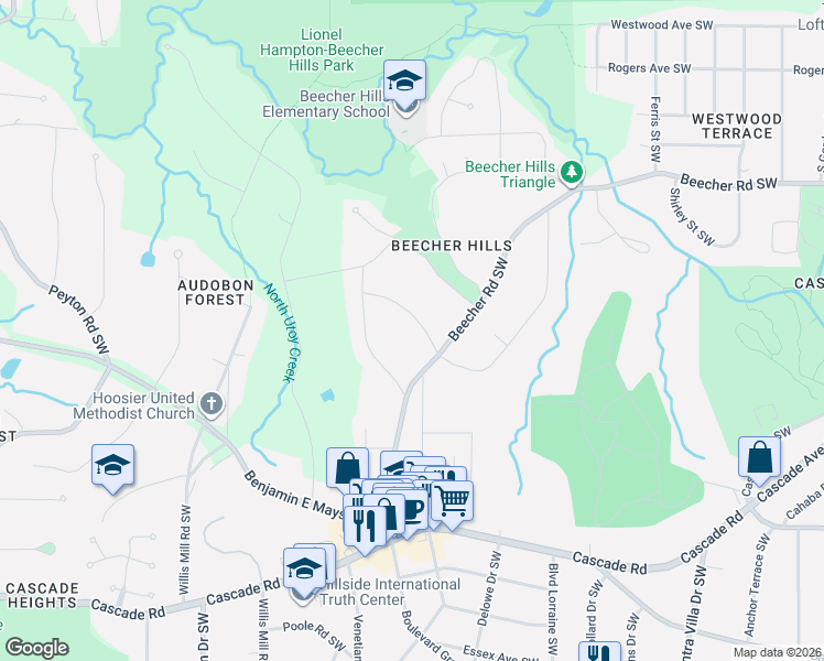 map of restaurants, bars, coffee shops, grocery stores, and more near 2306 Highview Road Southwest in Atlanta