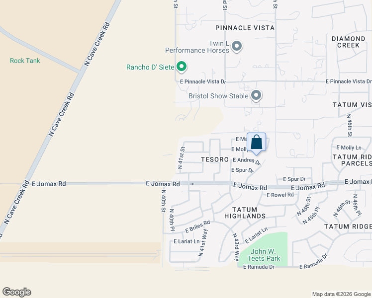 map of restaurants, bars, coffee shops, grocery stores, and more near 4104 East Molly Lane in Cave Creek