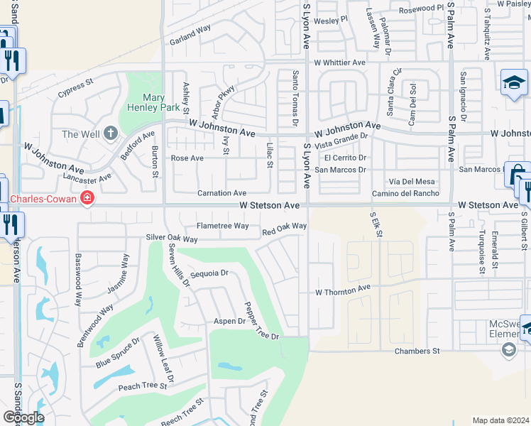 map of restaurants, bars, coffee shops, grocery stores, and more near 1114 Bottle Tree Way in Hemet