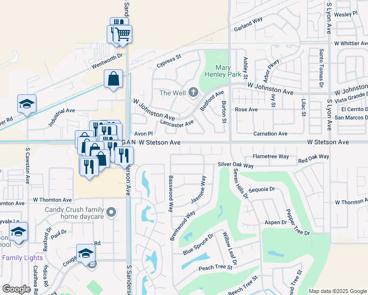 map of restaurants, bars, coffee shops, grocery stores, and more near 1119 Buttonwood Court in Hemet