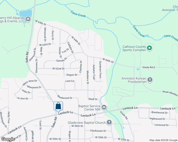 map of restaurants, bars, coffee shops, grocery stores, and more near 5927 Medders Street in Anniston