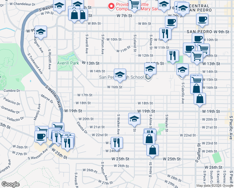 map of restaurants, bars, coffee shops, grocery stores, and more near 1639 South Walker Avenue in Los Angeles