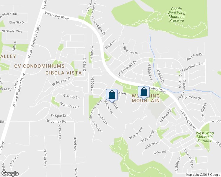 map of restaurants, bars, coffee shops, grocery stores, and more near 12539 Maya Way in Peoria