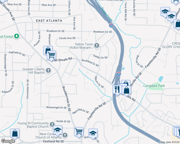 map of restaurants, bars, coffee shops, grocery stores, and more near 1110 Colby Court Southeast in Atlanta