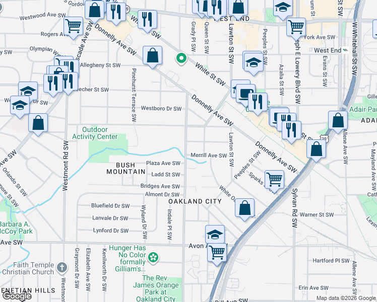 map of restaurants, bars, coffee shops, grocery stores, and more near 950 Oakland Drive Southwest in Atlanta