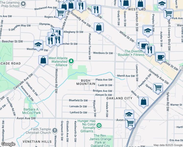 map of restaurants, bars, coffee shops, grocery stores, and more near 1354 Montreat Avenue Southwest in Atlanta