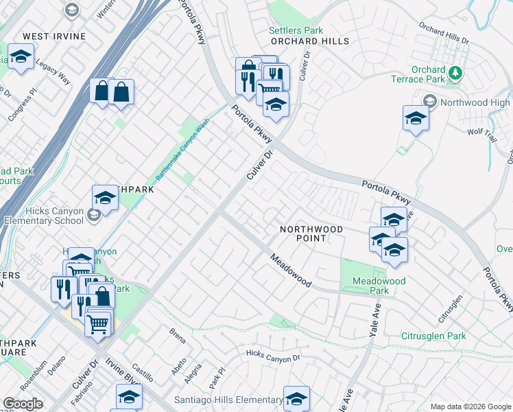map of restaurants, bars, coffee shops, grocery stores, and more near 829 Yorkshire in Irvine