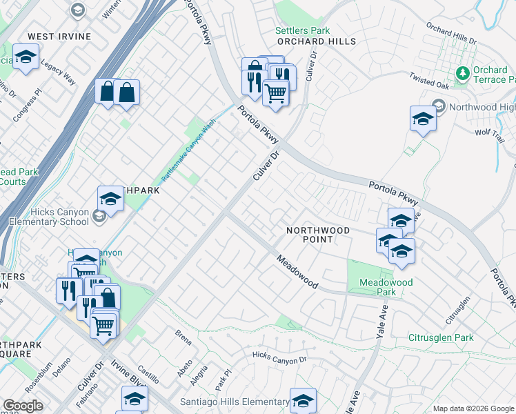 map of restaurants, bars, coffee shops, grocery stores, and more near 829 Yorkshire in Irvine