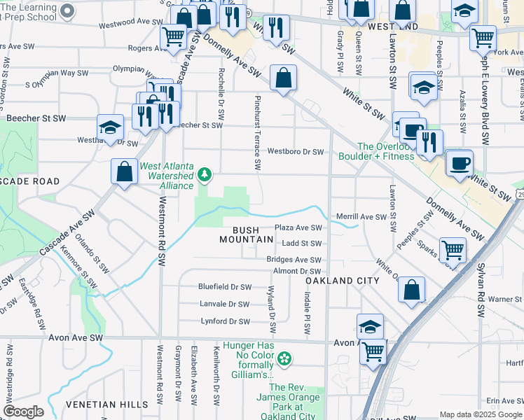 map of restaurants, bars, coffee shops, grocery stores, and more near 1354 Montreat Avenue Southwest in Atlanta