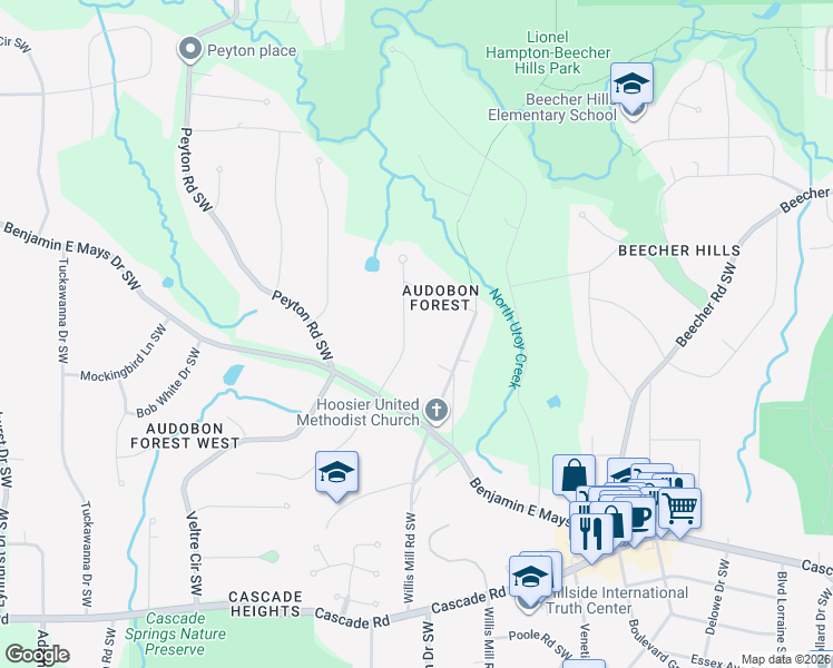 map of restaurants, bars, coffee shops, grocery stores, and more near 980 Oriole Drive Southwest in Atlanta
