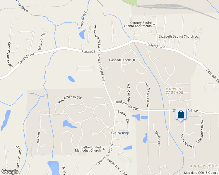 map of restaurants, bars, coffee shops, grocery stores, and more near 930 New Hope Road Southwest in Atlanta