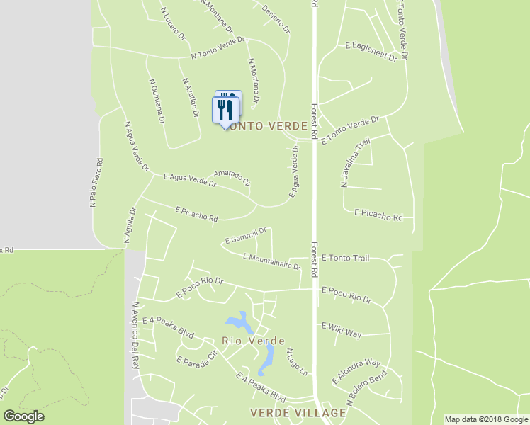 map of restaurants, bars, coffee shops, grocery stores, and more near 18719 East Agua Verde Drive in Rio Verde