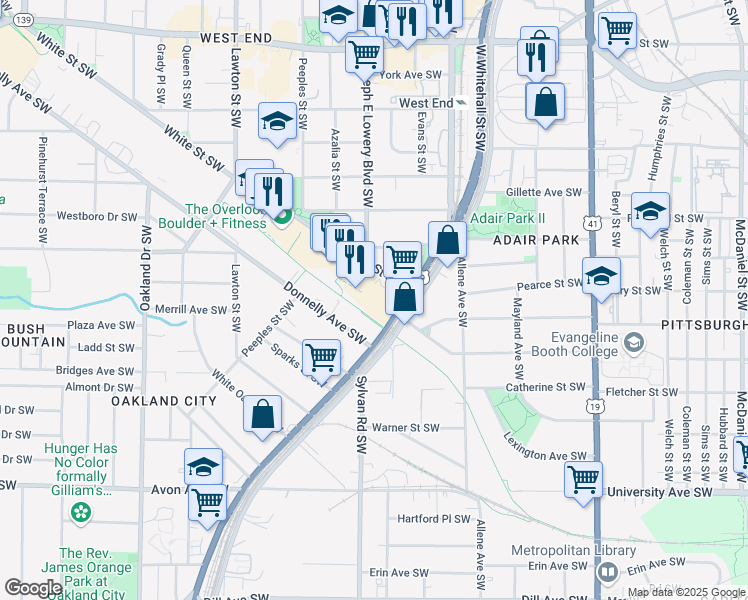 map of restaurants, bars, coffee shops, grocery stores, and more near 933 Lee Street Southwest in Atlanta