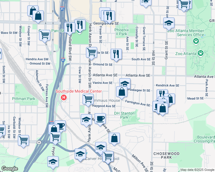 map of restaurants, bars, coffee shops, grocery stores, and more near 935 Fern Avenue Southeast in Atlanta