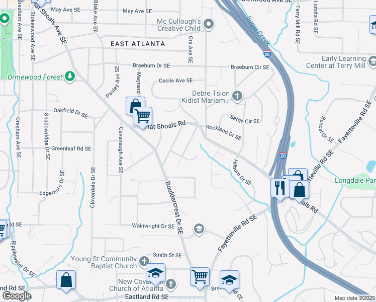 map of restaurants, bars, coffee shops, grocery stores, and more near 924 Paoli Avenue Southeast in Atlanta