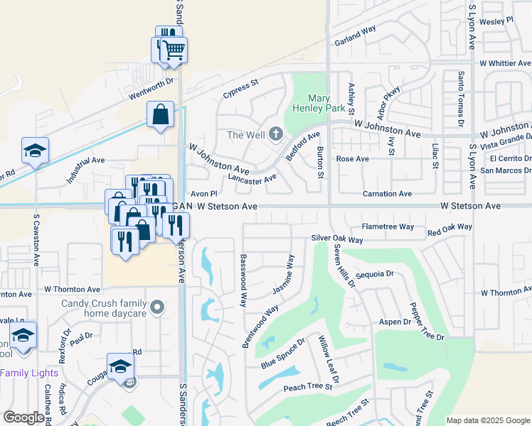 map of restaurants, bars, coffee shops, grocery stores, and more near 1119 Buttonwood Court in Hemet