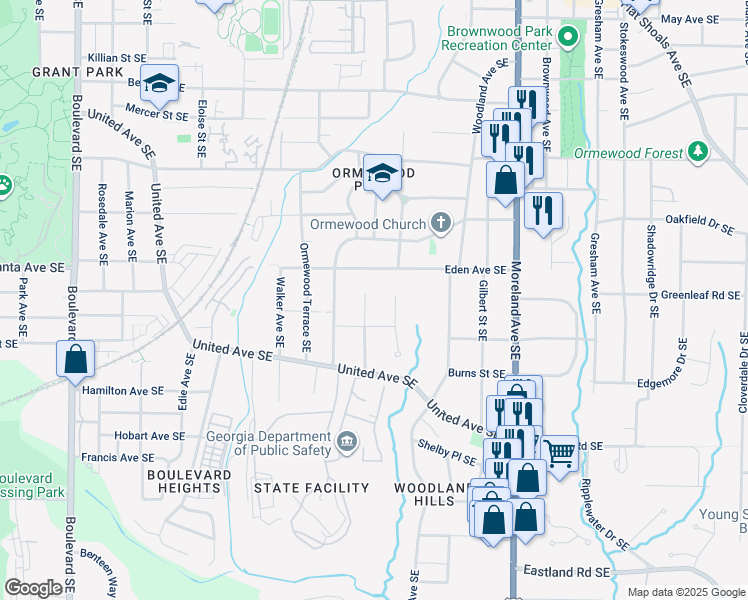 map of restaurants, bars, coffee shops, grocery stores, and more near 934 Alloway Place Southeast in Atlanta