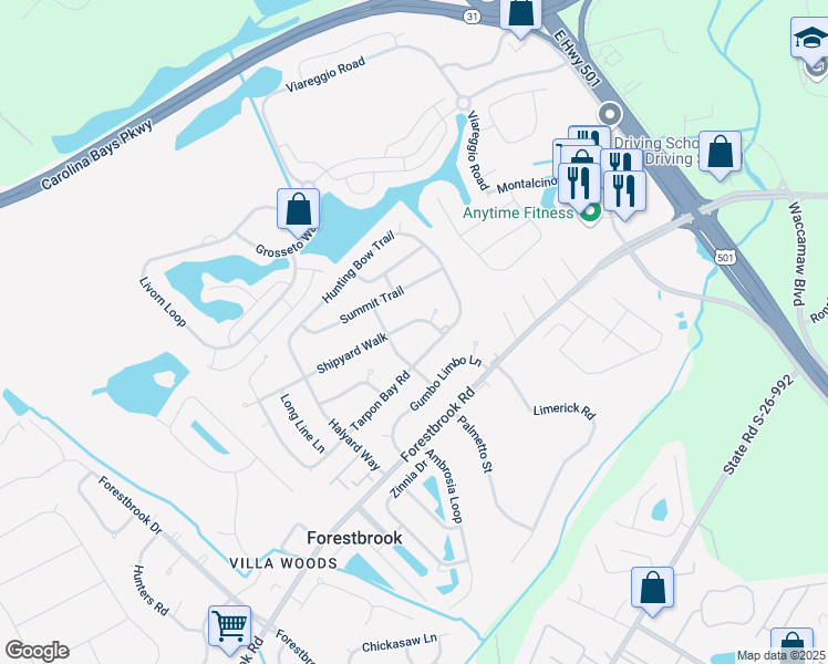 map of restaurants, bars, coffee shops, grocery stores, and more near 4051 Shipyard Walk in Myrtle Beach