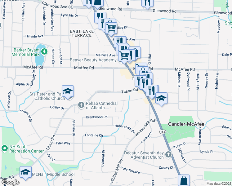 map of restaurants, bars, coffee shops, grocery stores, and more near 2719 Tilson Road in Decatur