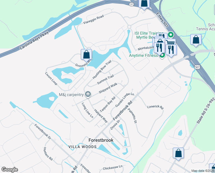 map of restaurants, bars, coffee shops, grocery stores, and more near 4100 Shipyard Walk in Myrtle Beach