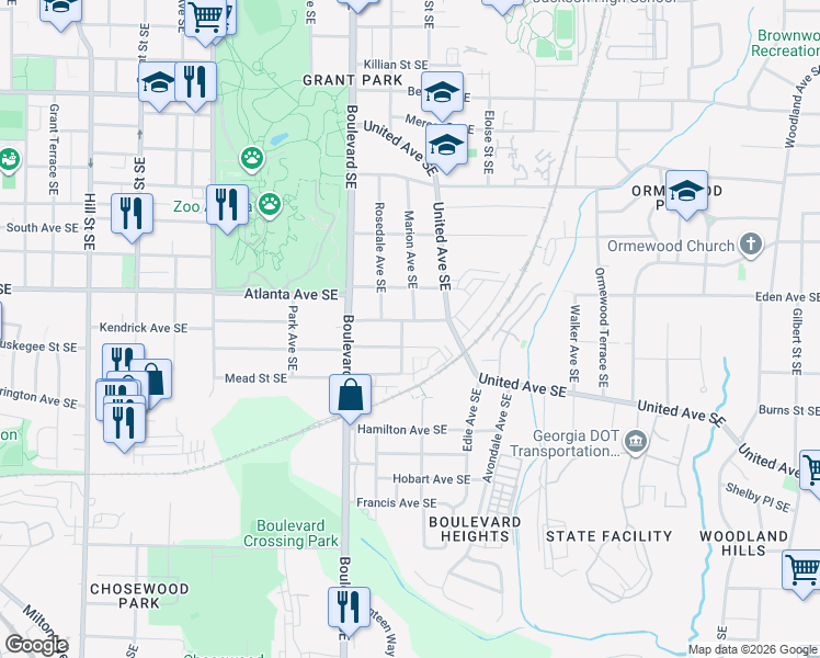 map of restaurants, bars, coffee shops, grocery stores, and more near 657 Home Avenue Southeast in Atlanta