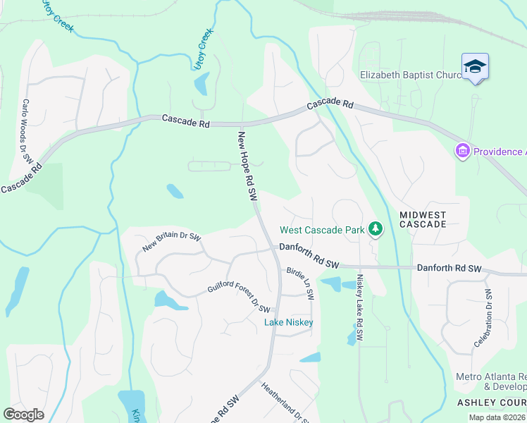 map of restaurants, bars, coffee shops, grocery stores, and more near 930 New Hope Road Southwest in Atlanta