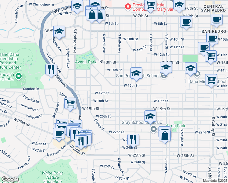 map of restaurants, bars, coffee shops, grocery stores, and more near 1334 West 17th Street in Los Angeles