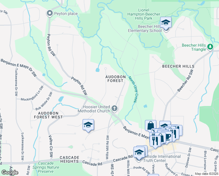 map of restaurants, bars, coffee shops, grocery stores, and more near 980 Oriole Drive Southwest in Atlanta